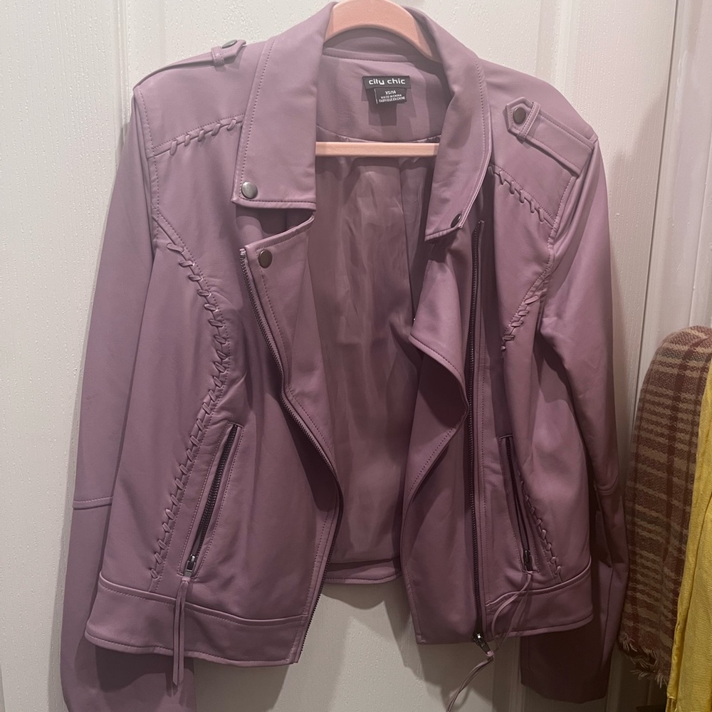 City chic whip stich Moro leather jacket pinky purple